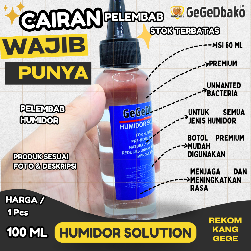 Humidor Humidifier Solution GegeDbako - 100 ml - Food Grade Premium Blue