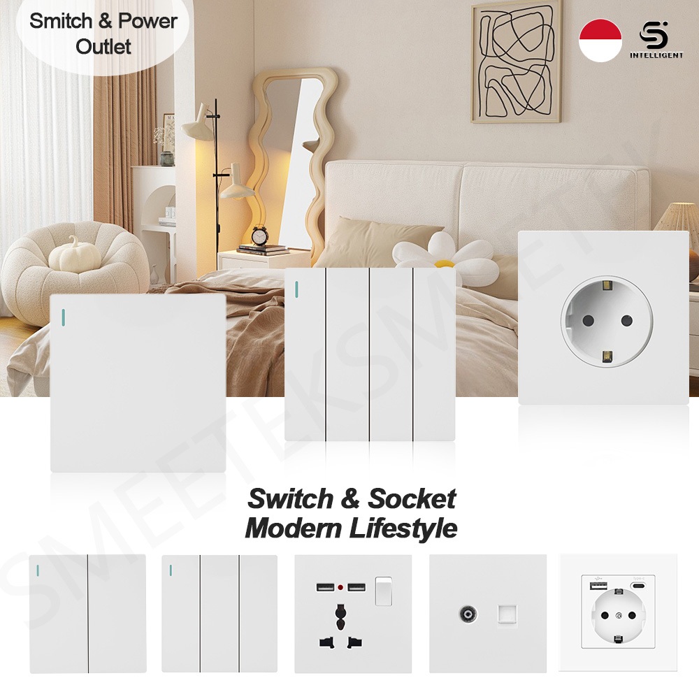 Smeetek Saklar Stop Kontak Sakelar Saklar lampu Saklar Aesthetic Saklar Dinding Stop Kontak