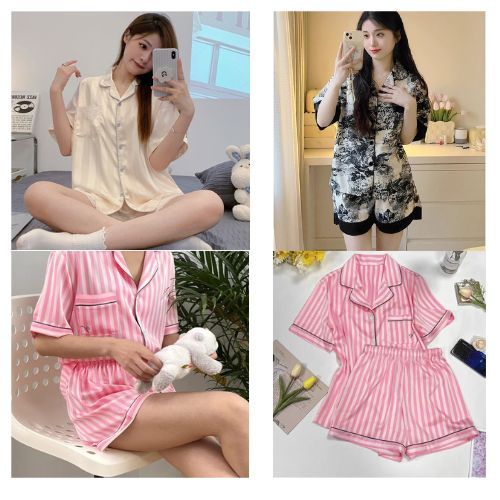 UIY Baju tidur/Vs Satin Short Pajamas Set/Stelan Piyama Wanita Lengan Pendek Celana Pendek/baju