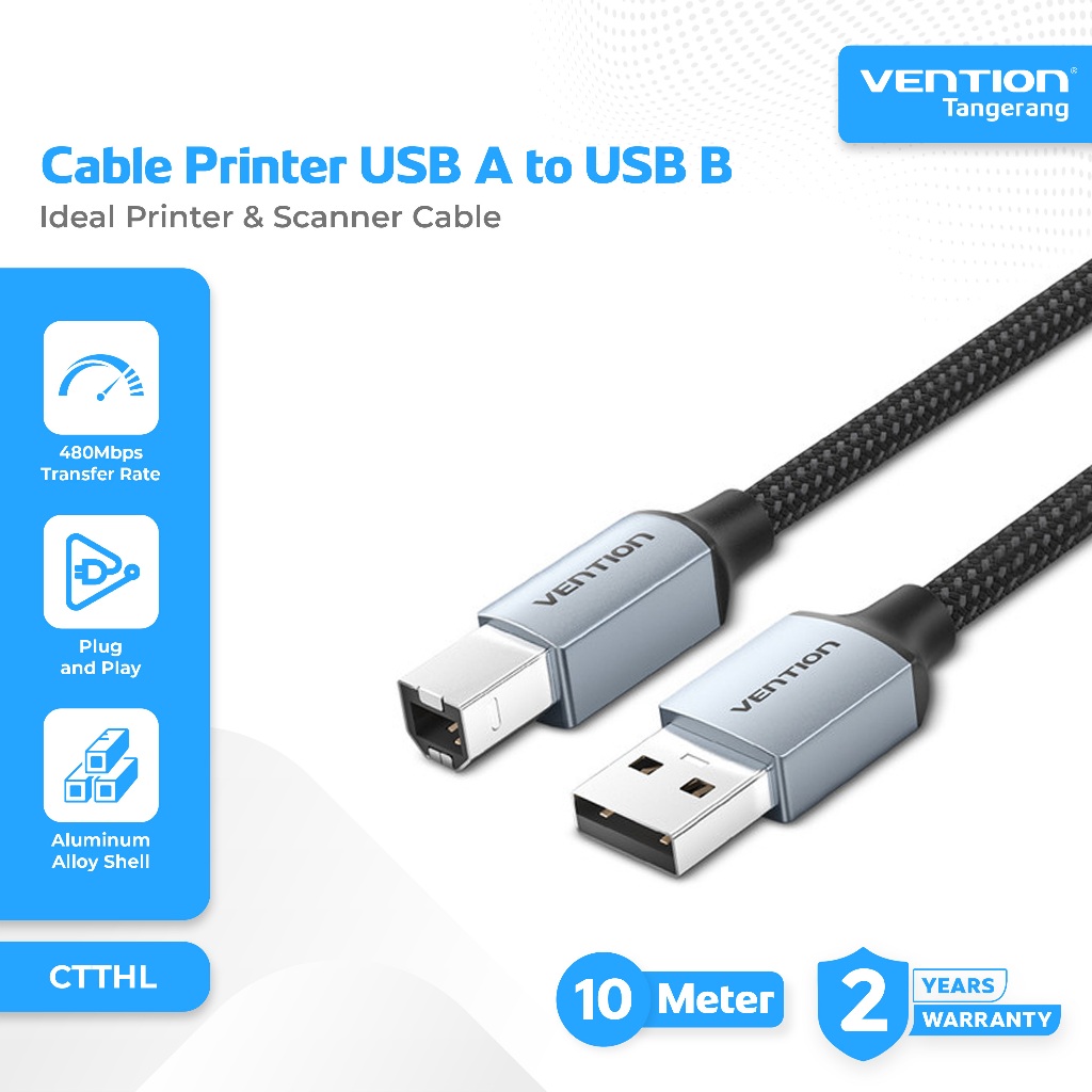 Vention Kabel Printer USB 2.0 A Male to USB B Printer Male Kabel Scanner Speedy Aluminum Alloy Braid