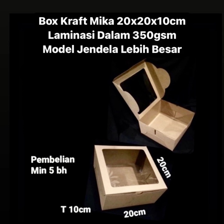 

Box Kraft Model Jendela Lebih Besar Mika Laminasi Dalam 350gsm 20x20x10cm