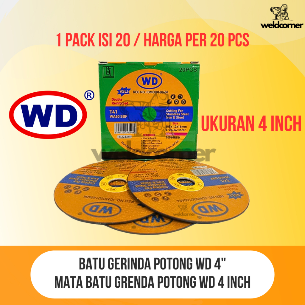 BATU GERINDA POTONG WD 4 INCH (20 PCS) / WD CUTTING WHEEL 4" (20 PCS)