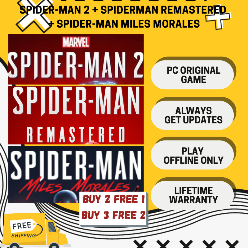 MARVEL SPIDERMAN 2 + MARVEL SPIDERMAN REMASTERED + SPIDERMAN MILES MORALES FULL DLC PC ORIGINAL