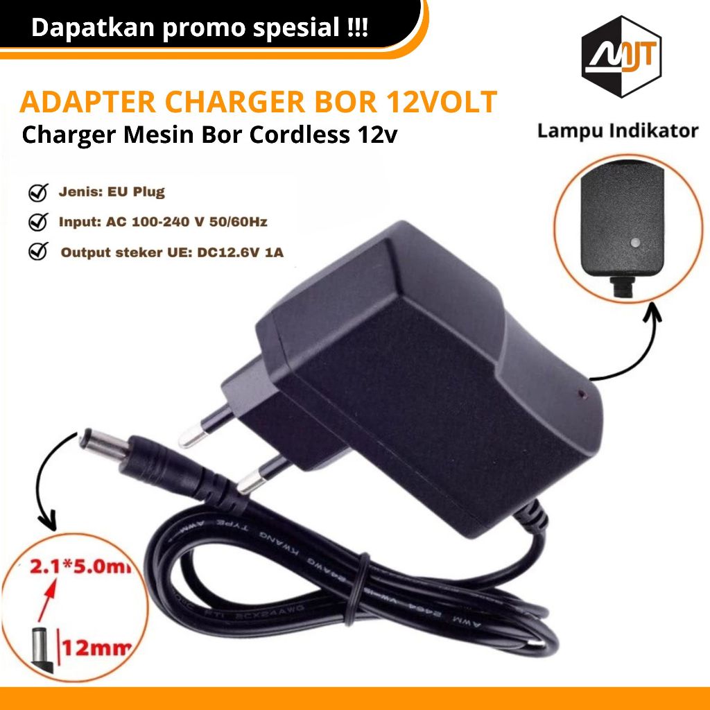 Adaptor charger baterai mesin bor 12V untuk baterai Casan Bor Baterai 12 Volt