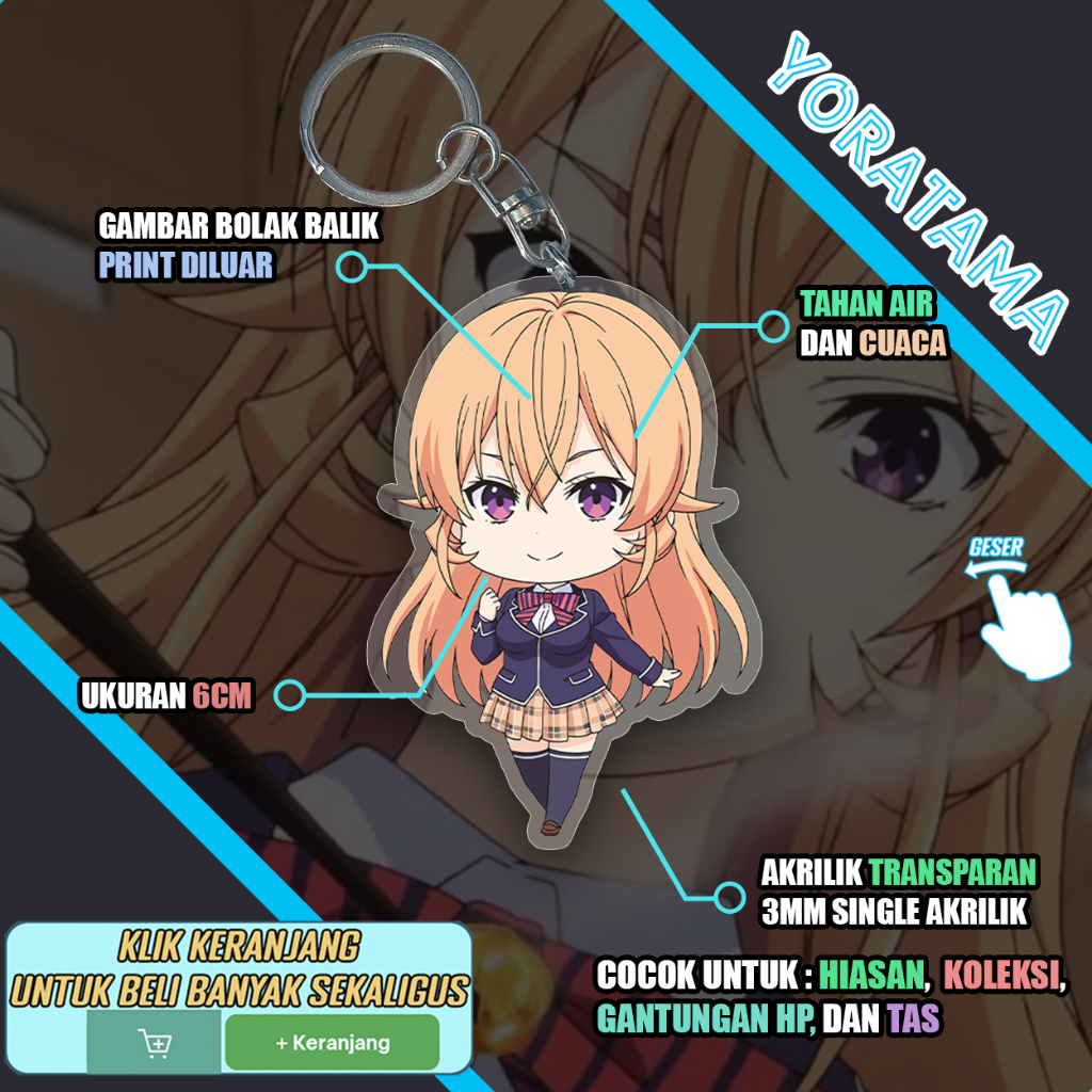 Gantungan Kunci Erina Nakiri Shokugeki No Soma, Keychain Anime Lucu