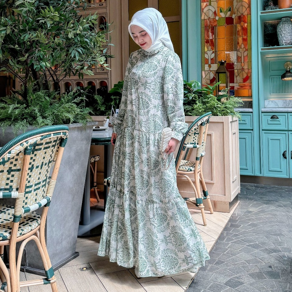 Amora Dress Muslim Casual /Gamis Silk Motif Bunga Premiun