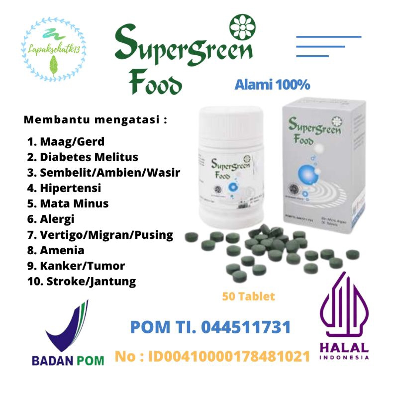Suplemen Supergreen Food SGF Obat Maag Asam Lambung KK Indonesia 50 Tablet