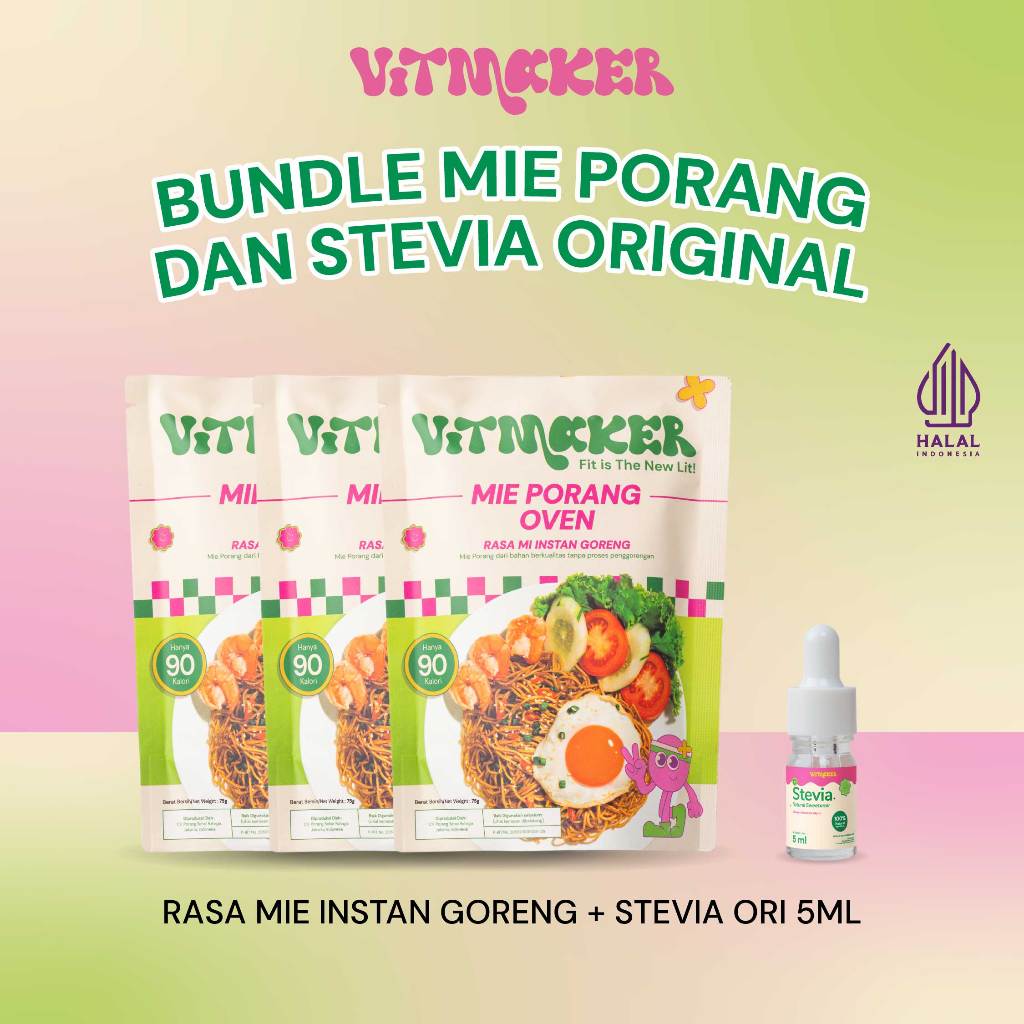 [BUNDLE STEVIA PORANG] Vitmaker Liquid Original Stevia Pemanis Alami 5ML & 15ML + Vitmaker Mie Poran