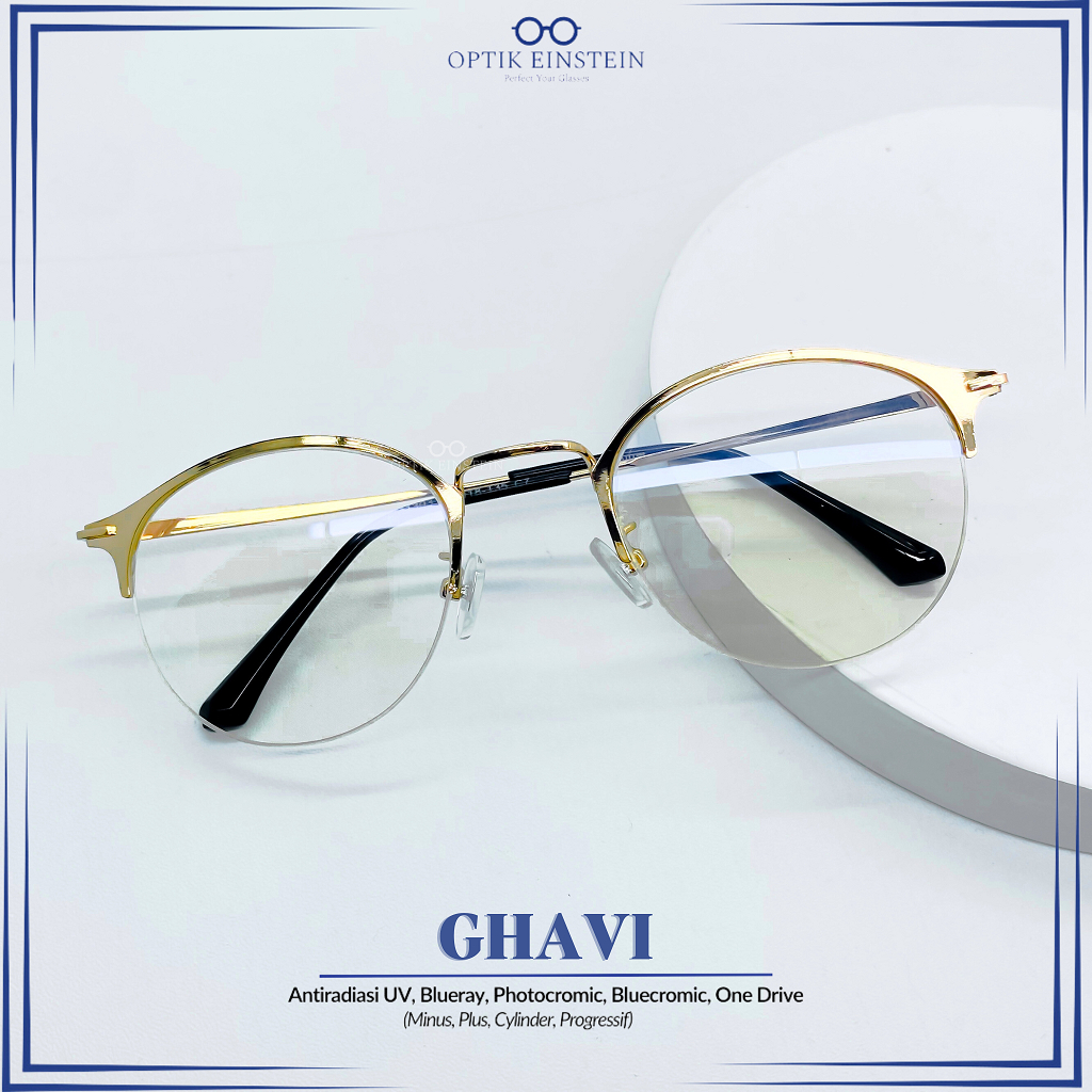 Einstein Optical - #13 GHAVI | Kacamata Minus Model Gantung oval half ready lensa antiradiasi photoc