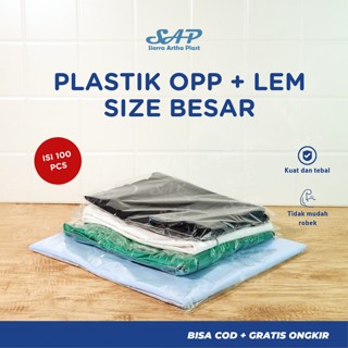 

OPP Lem uk 20x28+2cm | 22x28+2cm | 25x28+2cm | 25x33+2cm | 30x37+3cm | Lidah Seal Lem / Plastik Pembungkus dengan Perekat @100lbr/pack