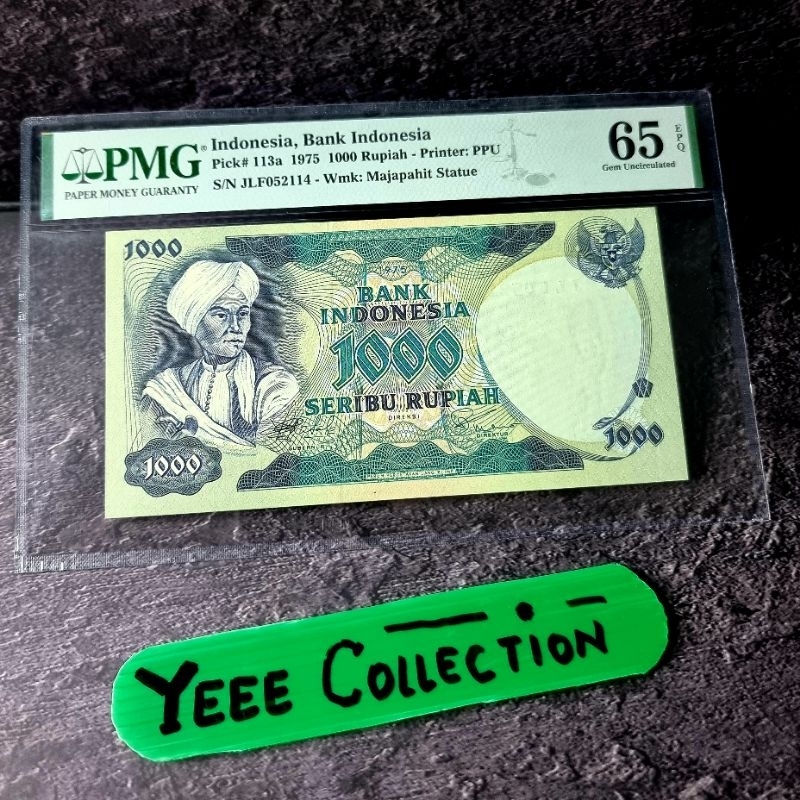 Uang Kertas Kuno Diponegoro 1000 Rupiah Tahun 1975 PMG 65 EPQ - JLF 052114