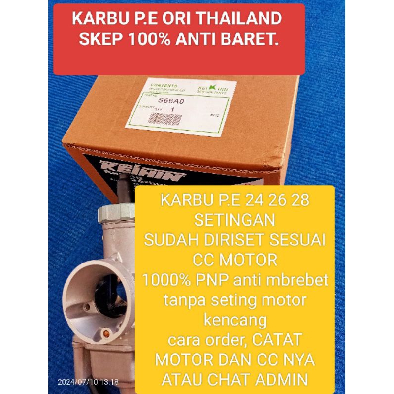 KARBURATOR PE 28 ORIGINAL THAILAND SKEP ANTI GORES KARBU PE 24, PE 26, PE 28 ORI THAILAND