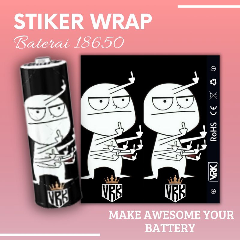 stiker skin wrap baterai 18650 vrk cartoon series bisa hologram