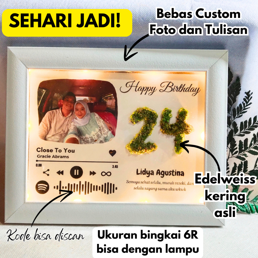 FRAME LANDSCAPE EDELWEISS PHOTO MUSIC SPOTIFY bingkai 6R custom tulisan foto barcode bisa discan pig