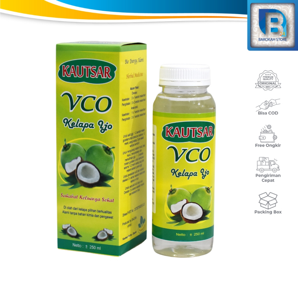 

Minyak Kelapa Ijo VCO Oil Murni Kautsar Original Asli 250ml/Botol Vco Virgin Coconut Oil Murni Original Asli Kemasan Botol Kardus