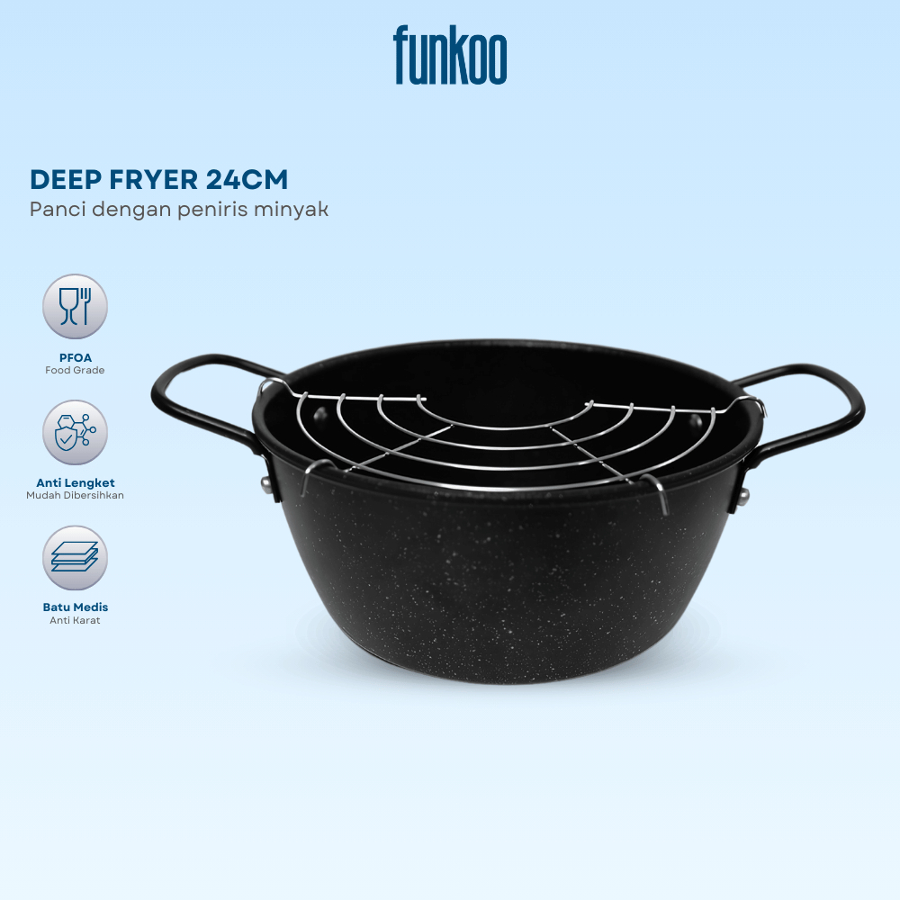 Funkoo x Funnycook Wajan Penggorengan 24 Cm Deep Fryer Gratis Rak Peniris