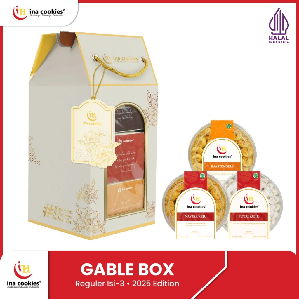 

Hampers Lebaran 2025 Gable isi 3 Toples REGULER Kue Kering Premium Ina Cookies