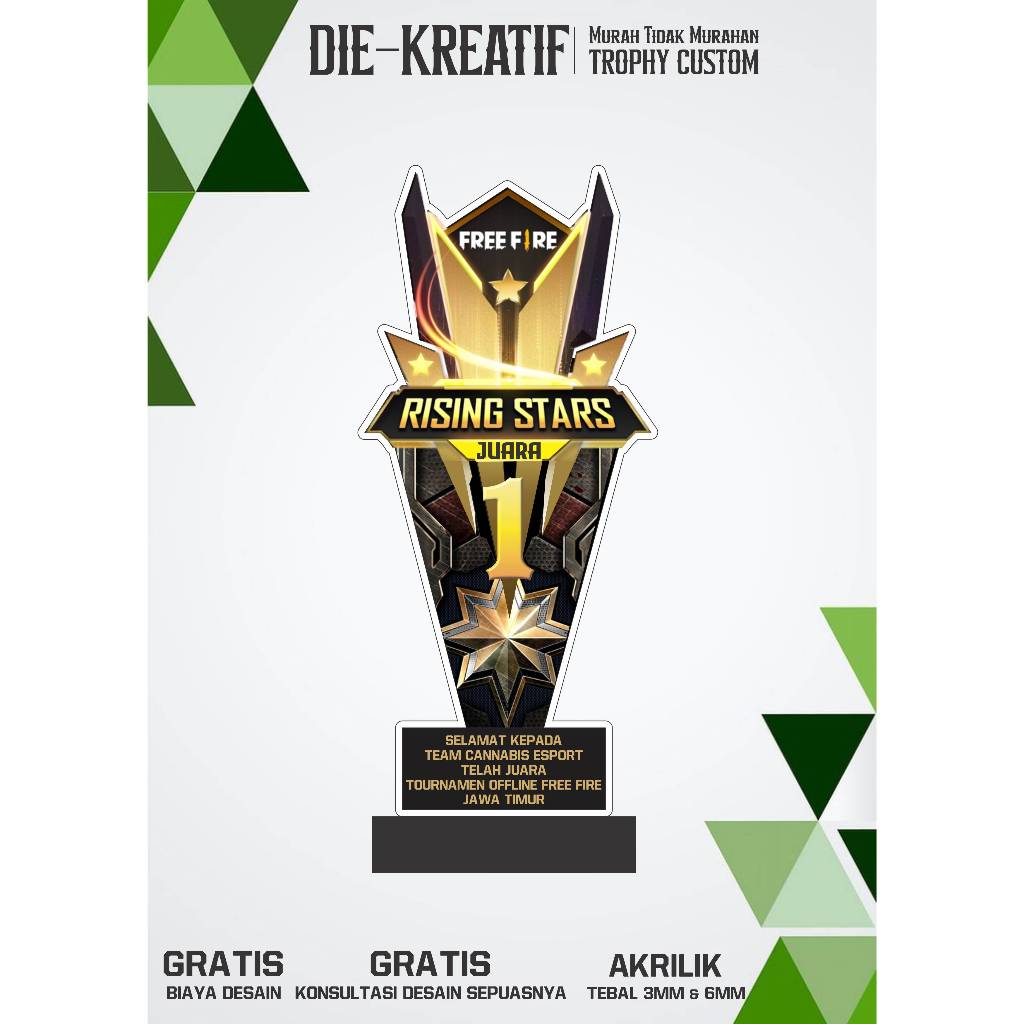 Trophy Free Fire/Piala Free Fire/Plakat Freefire/Bahan Akrilik 3mm dan 6mm/Bisa Customs/Free Desain