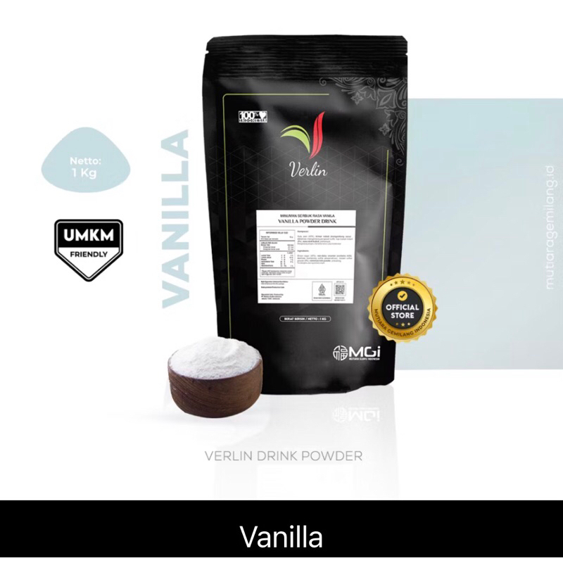 

Verlin Drink Powder rasa vanilla kemasan 1 kg/ bubuk. Bubuk minuman kekinian.