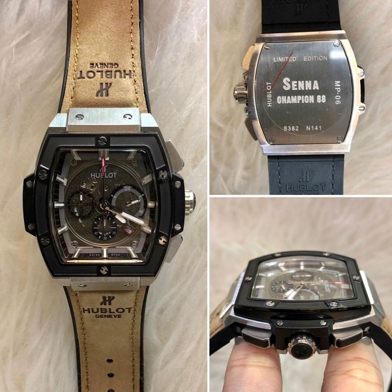 JAM TANGAN PRIA HUBLOT SENNA RUBBER COKELAT SILVER JAPAN QUARTZ SUPER QUALITY DIAMETER 42MM