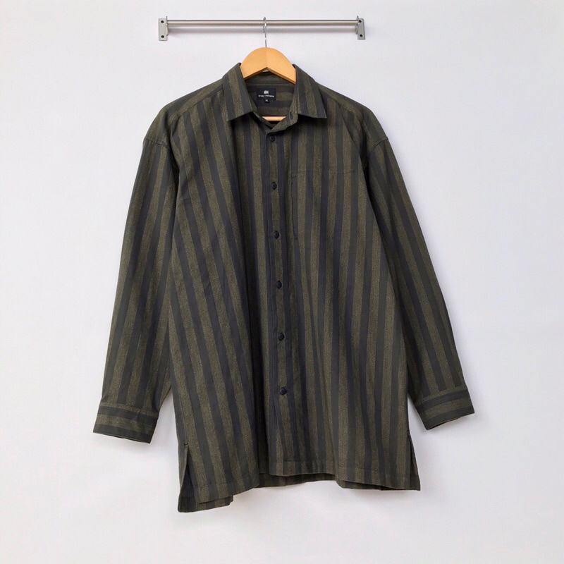 XL Kemeja ISSEY MIYAKE Original Lengan Panjang Motif Vintage Stripe Garis Salur