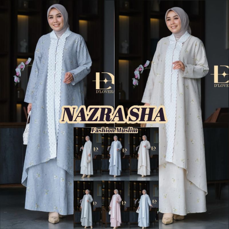 (x8) DLOVERA SABA One Set Baju Tunik Setelan Rok Motif Garis Linen Wanita Muslimah Saba Set By D'Lov