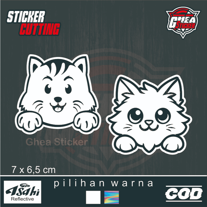 Stiker KUCING LUCU - Sticker Kucing Lucu Cutting - Untuk Helm, Motor, Mobil, Laptop, HP dll