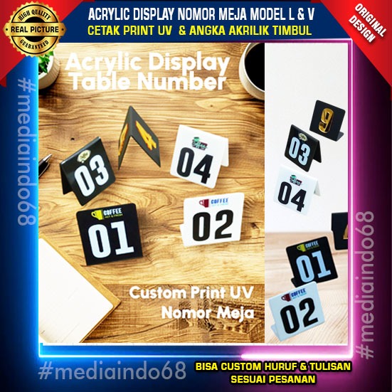 

Akrilik Nomor Meja Print UV Custom I Print UV Nomor Meja Model L - V I Cetak No.Meja untuk Rumah Makan/Coffee/Restaurant.