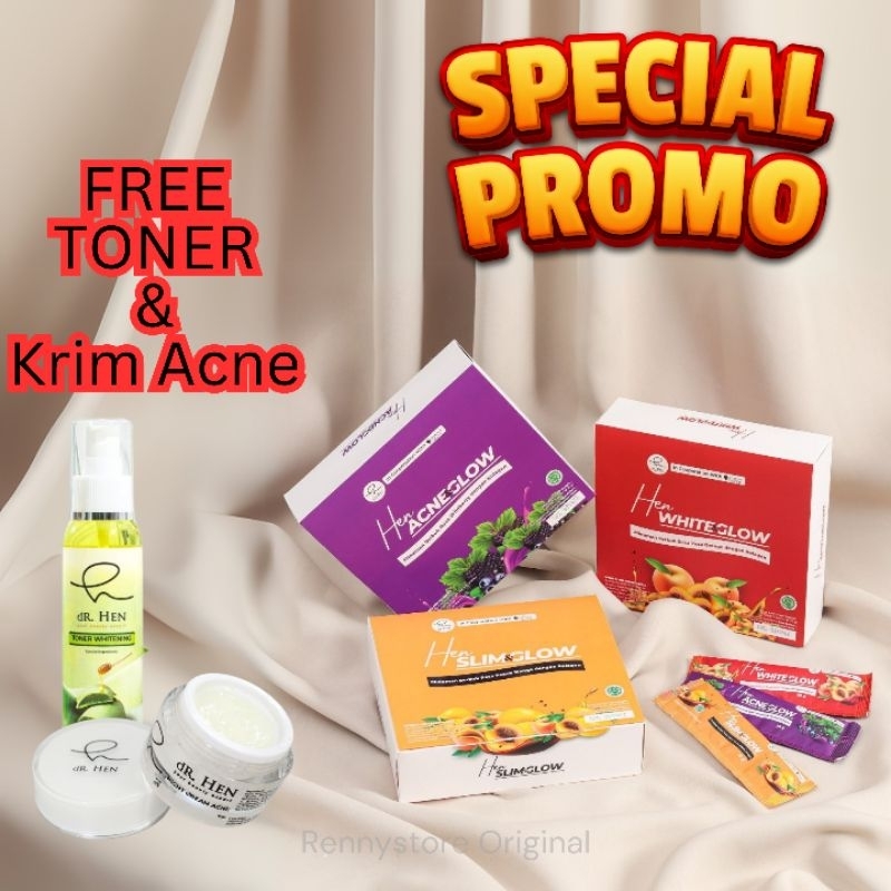 HEN COLLAGEN Minuman Serbuk Kolagen White Acne Slim n Glow, DNA Salmon Dr Richard Lee Original
