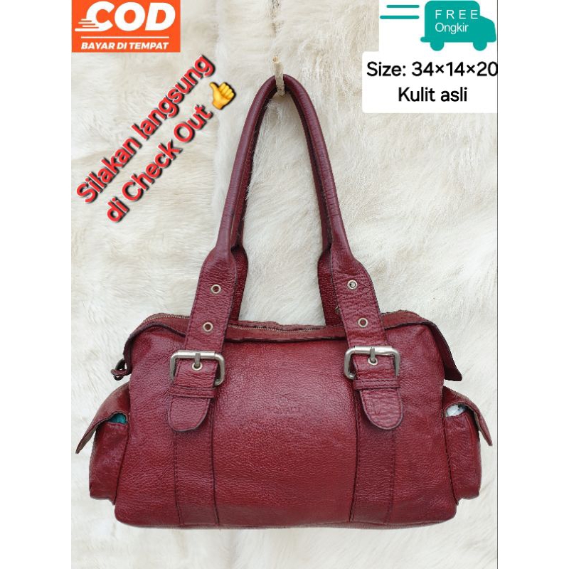 B.Cavalli Tas Wanita Shoulder Kulit Asli Maroon