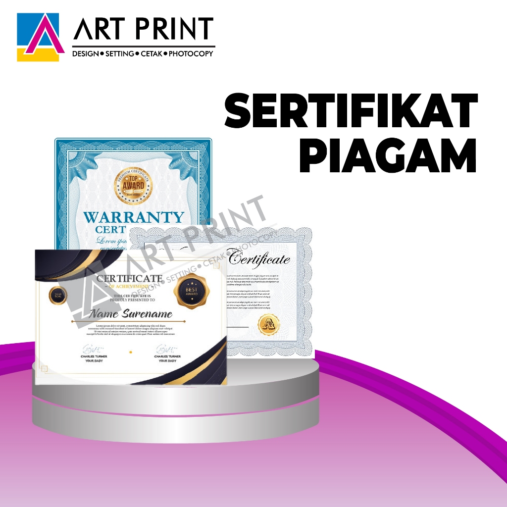 

Piagam/Sertifikat Custom (size A4 atau 21x29,7 cm)