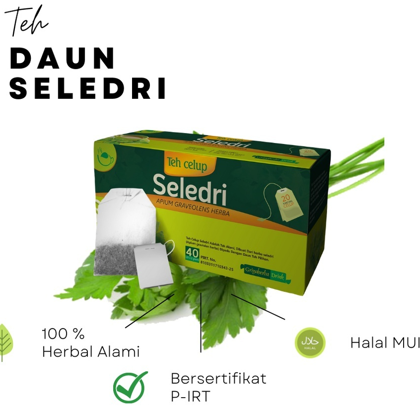 

Teh Daun Seledri Obat herbal alami untuk menurunkan tekanan darah tinggi dengan Teh Herbal Seledri Alami untuk turunkan tensi tinggi isi 20 kantong