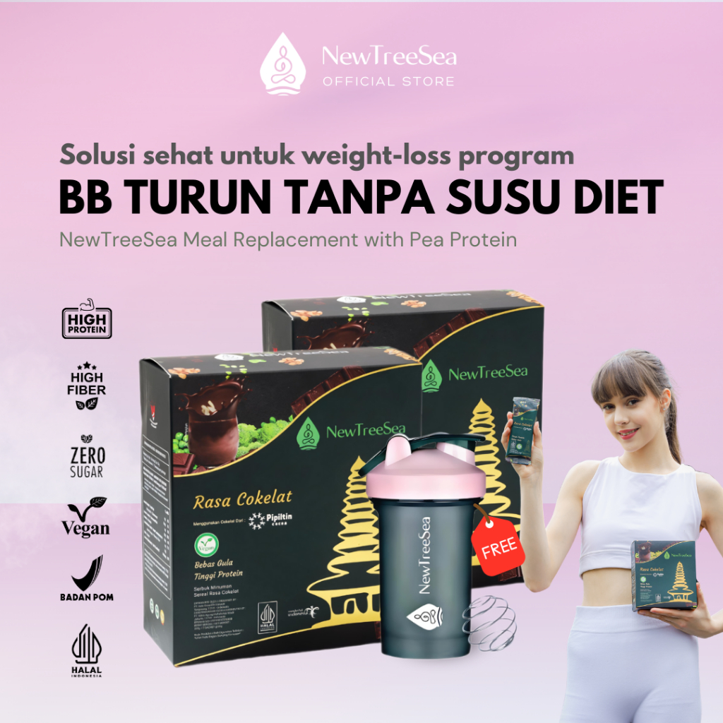 

Newtreesea Meal Replacement Bebas Gula & Tinggi Protein - 2 & 3 Box Free Shaker - Halal BPOM