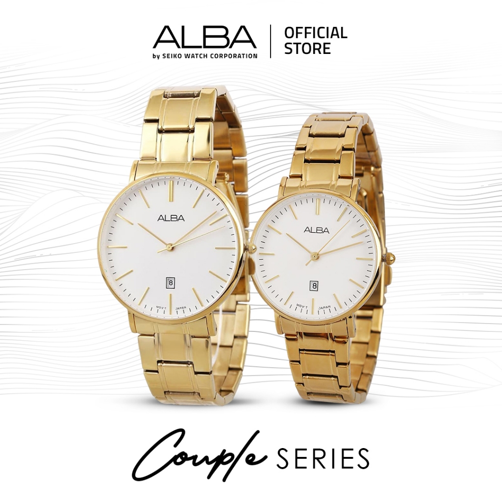 ALBA Jam Tangan COUPLE AG8H12 & AH7M32 Quartz Stainless Steel Gold Watch