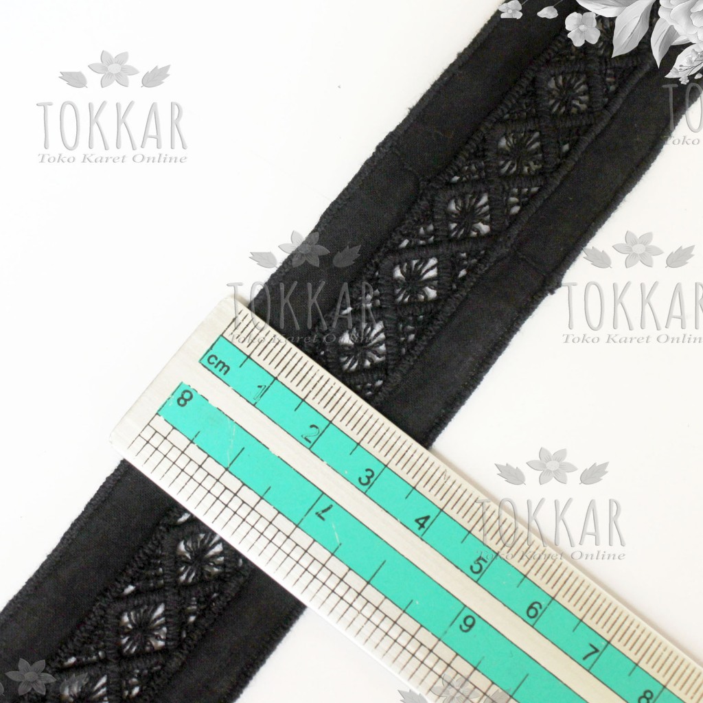 (Per Meter) RDK286 Renda Bordir Katun Tengahan Biru Navi Tua Lebar 3,3Cm