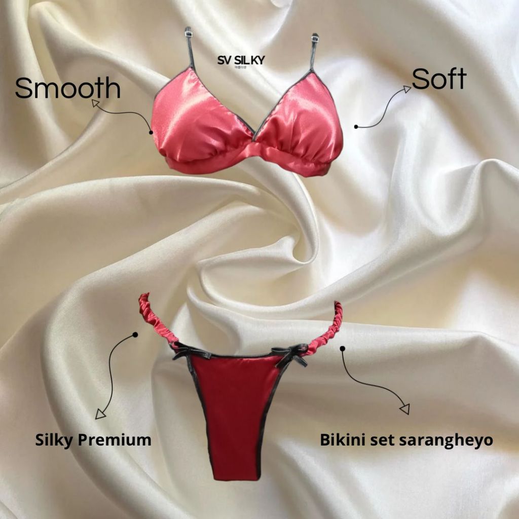 SV Silky bra set bikini set satin silk aesthetic bra set murah bra set nyaman dingin elegan Bikini S