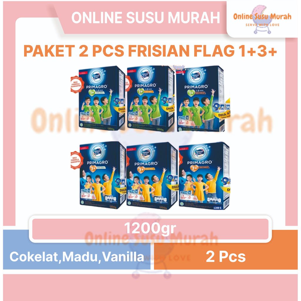 

FRISIAN FLAG PRIMAGRO 1+ 3+ PAKET 2 KOTAK VANILA MADU COKLAT 1200GR SSKD