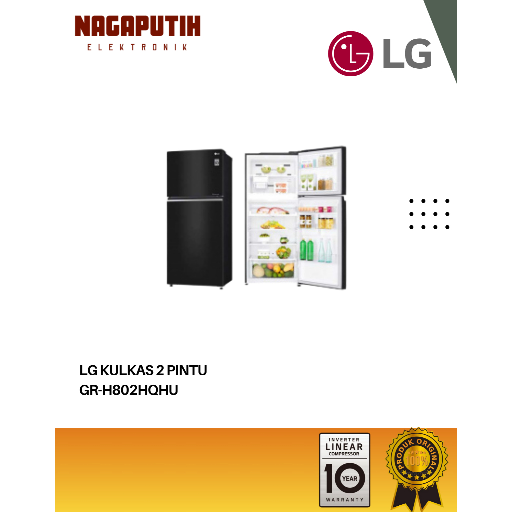 LG KULKAS 2 PINTU GR-H802HQHU INVERTER LINEAR GARANSI RESMI