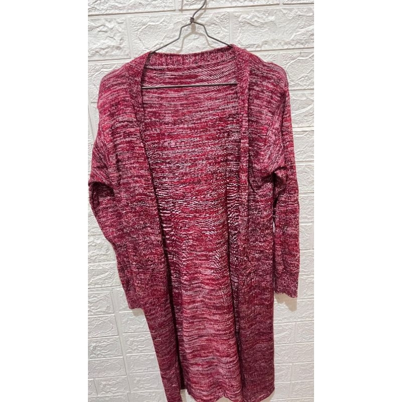Cardigan OUTER Rajut pink misty panjang preloved