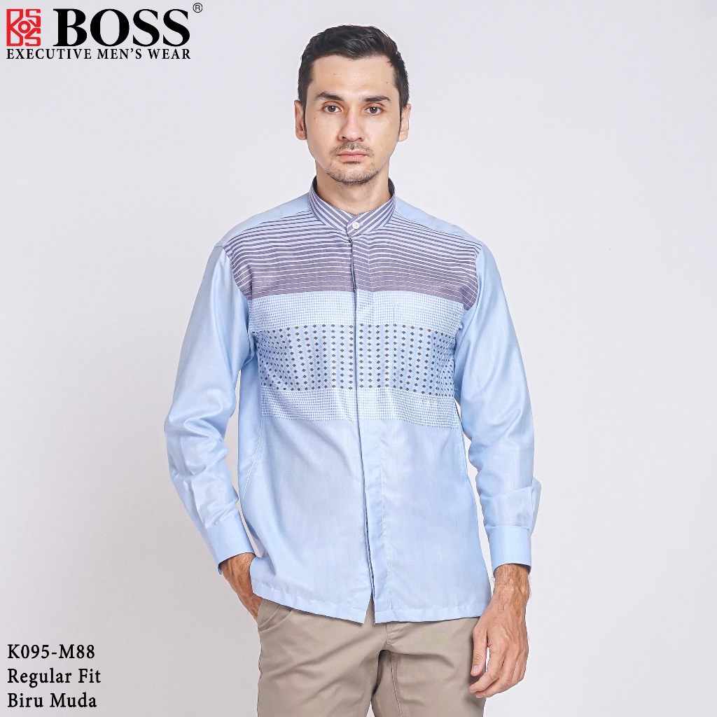 BOSS Kemeja Koko Pria Lengan Panjang Regular Fit K095 Biru Muda