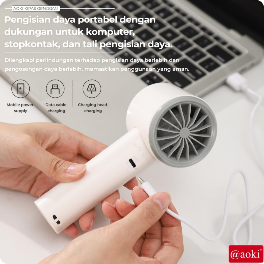 (COD) AOKI Kipas Mini Turbo – Angin Kencang, Hemat Daya, Baterai Awet – Portable, 3 Kecepatan, USB C