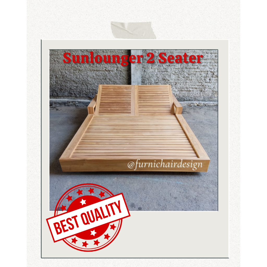Jual Sunlounger Kayu Jati 2 Seater Sofa Santai Outdoor Kayu Jati