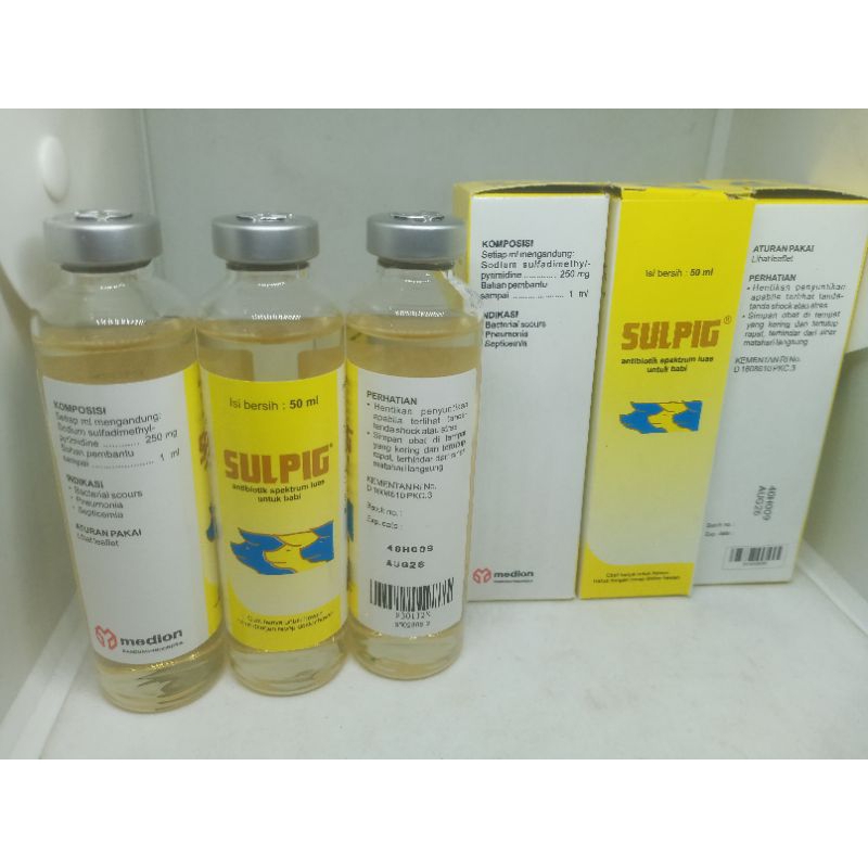 sulpig obat mencret babi produk medion larutan injeksi kemasan @ 50 ml