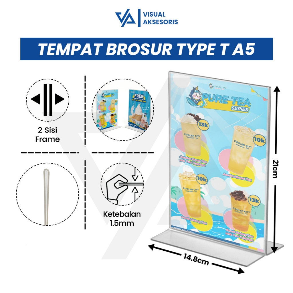 

Tempat Brosur Akrilik A5 Tebal 1,5mm | Tent Card Akrilik Display Meja | Standing Display Brosur