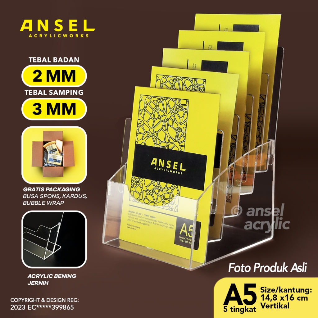 

ANSEL Rak Tempat Brosur Akrilik Tingkat / Acrylic Flyer - A5 Ver - Tipe E 5 Susun