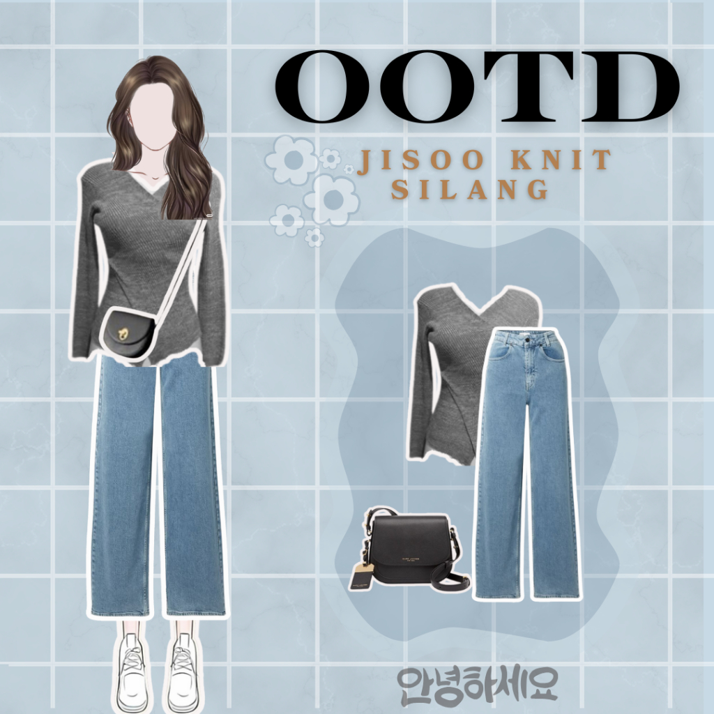 One Set Kekinian|Spesial Ootd Kekinian|Jisso Knit Silang + Kulot Jeans|Korean Looks