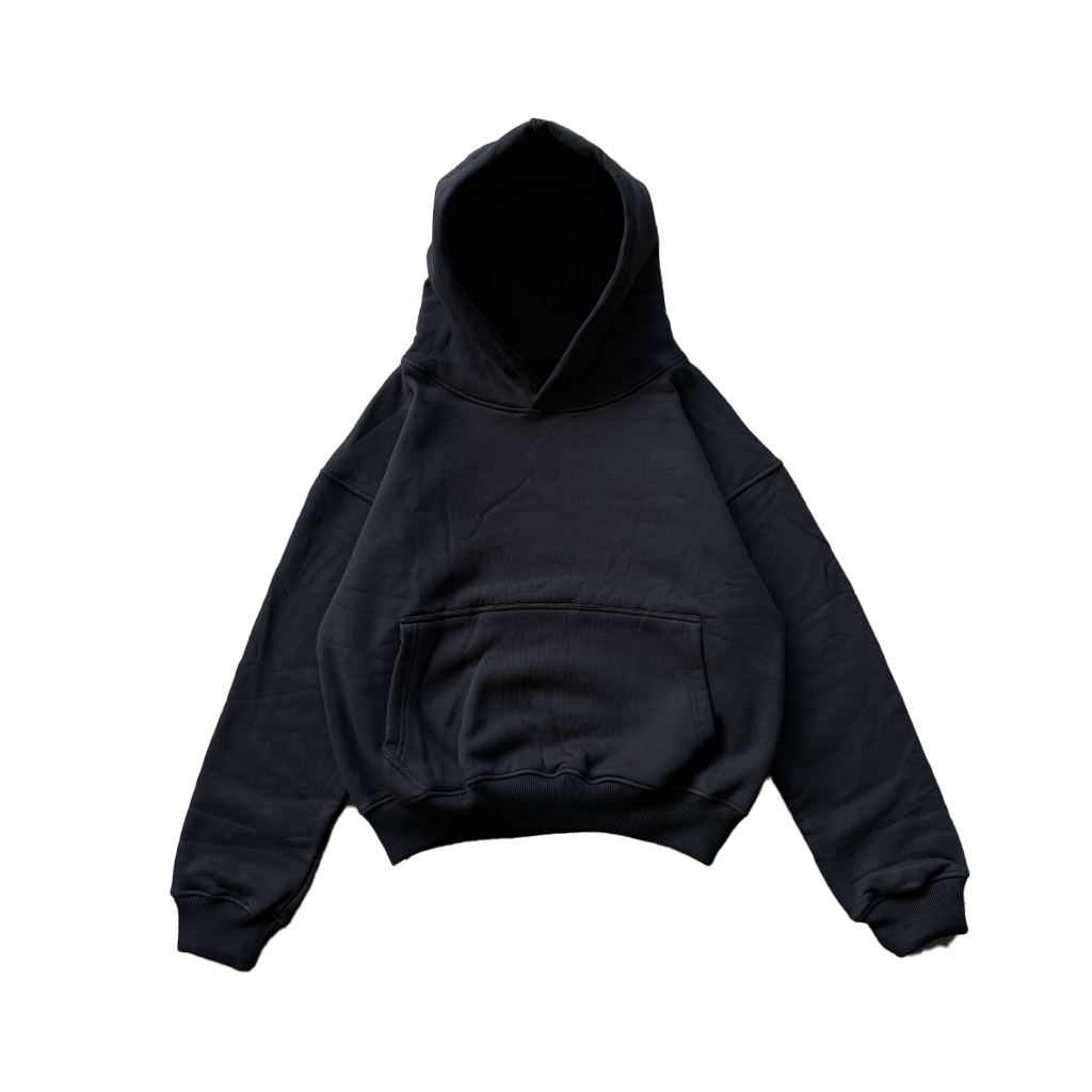 Jett Black Hoodie Boxy 330GSM Heavyweight Basic Oversized Cotton Fleece Unisex Boxyfit Cewe Cowo hod