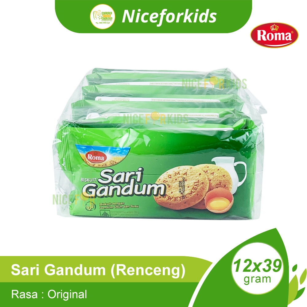 

Roma Biskuit Sari Gandum Renceng Isi 10x39gr / Cemilan Biskuit Gandum