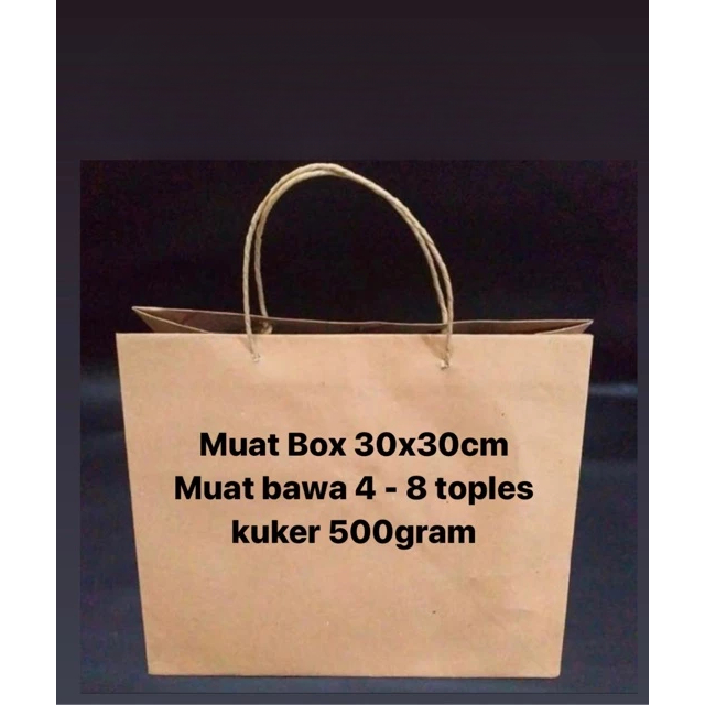 

Paperbag Jumbo Muat 8 Toples Kue Kering 500 gram Tas Parcel Kraft 32x32x24cm