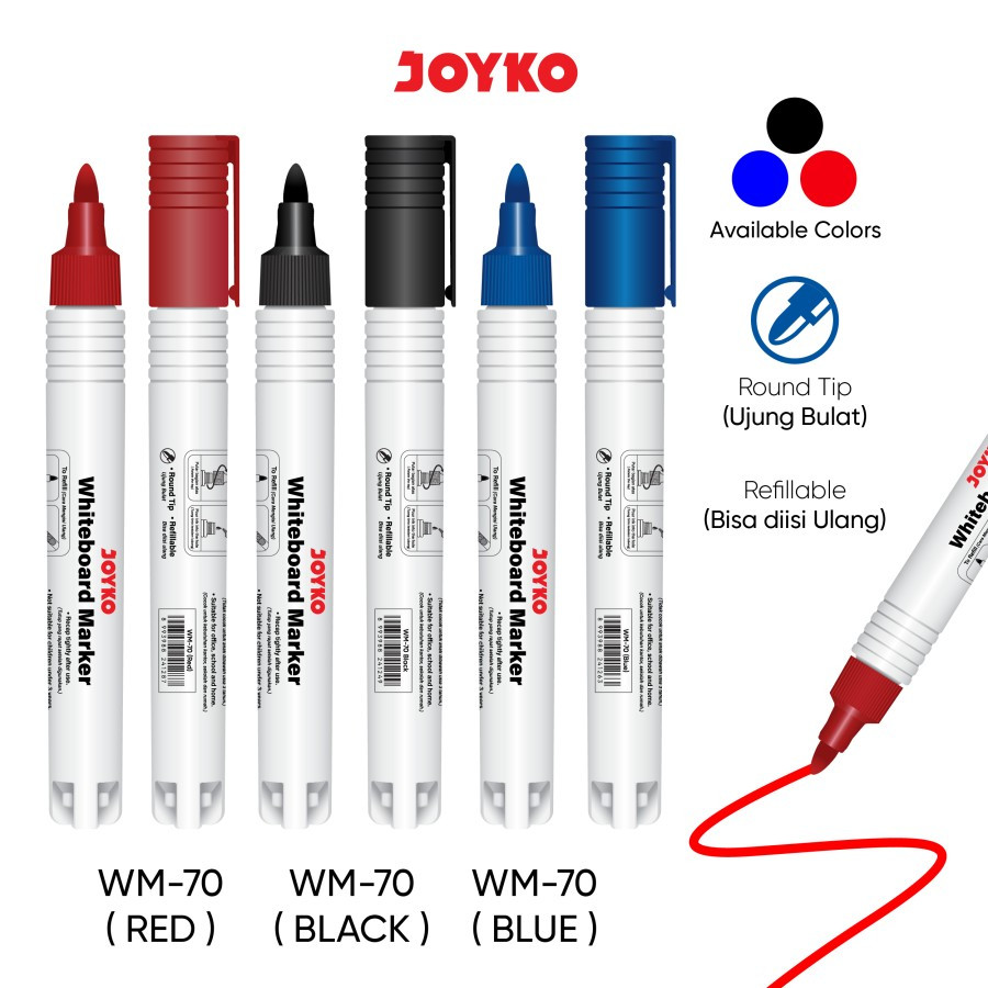 

1 LSN / 12 Pcs Spidol Papan Tulis Joyko WM-70 ( Whiteboard Marker )